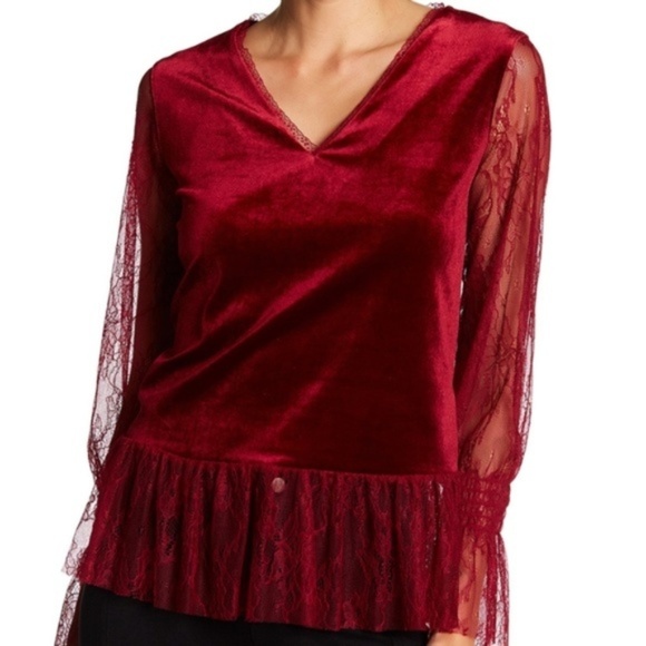 SALE NWT RO&DE Burgundy Velvet Long Sleeve Blouse - Picture 1 of 4